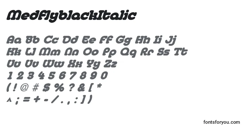 MedflyblackItalicフォント–アルファベット、数字、特殊文字