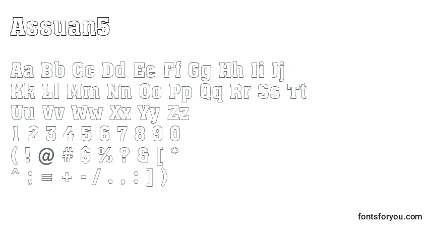 Czcionka Assuan5 – alfabet, cyfry, specjalne znaki