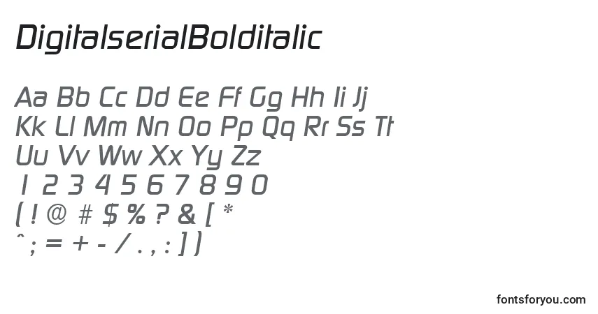 Schriftart DigitalserialBolditalic – Alphabet, Zahlen, spezielle Symbole