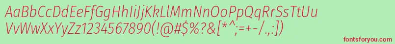 FirasanscondensedExtralightitalic Font – Red Fonts on Green Background