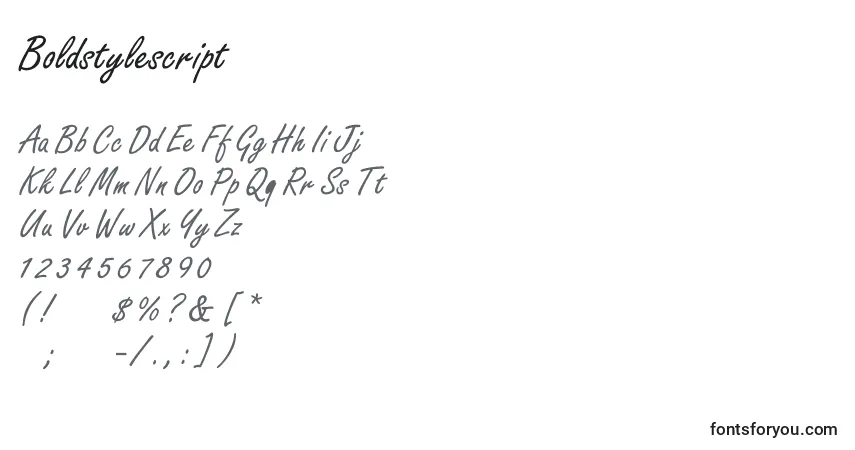 Schriftart Boldstylescript – Alphabet, Zahlen, spezielle Symbole