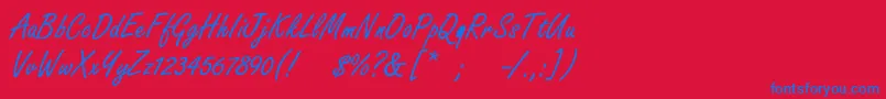 フォントBoldstylescript – 赤い背景に青い文字