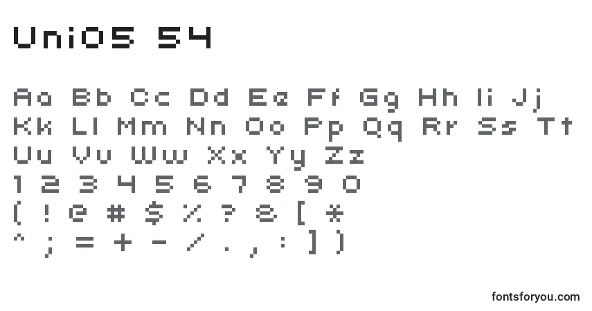 A fonte Uni05 54 – alfabeto, números, caracteres especiais