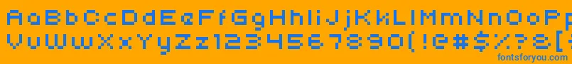 Uni05 54-Schriftart – Blaue Schriften auf orangefarbenem Hintergrund
