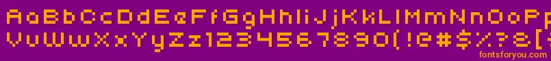 Uni05 54-Schriftart – Orangefarbene Schriften auf violettem Hintergrund