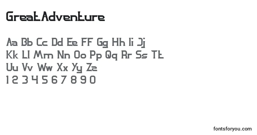 Fuente GreatAdventure - alfabeto, números, caracteres especiales