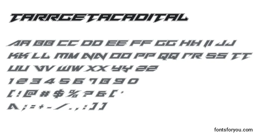 Czcionka Tarrgetacadital – alfabet, cyfry, specjalne znaki