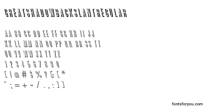Schriftart GreatshadowbackslantRegular – Alphabet, Zahlen, spezielle Symbole