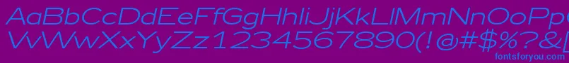 Zeppelin41Italic-Schriftart – Blaue Schriften auf violettem Hintergrund