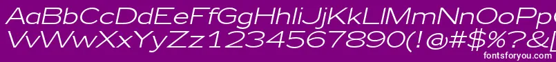 Fonte Zeppelin41Italic – fontes brancas em um fundo violeta