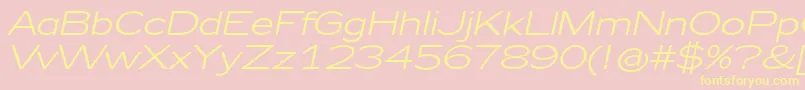 Fonte Zeppelin41Italic – fontes amarelas em um fundo rosa