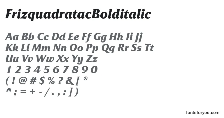 A fonte FrizquadratacBolditalic – alfabeto, números, caracteres especiais