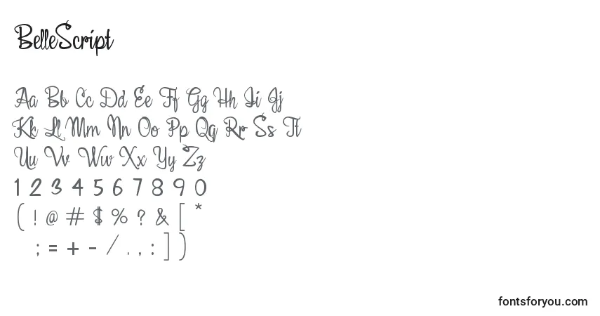 Czcionka BelleScript – alfabet, cyfry, specjalne znaki