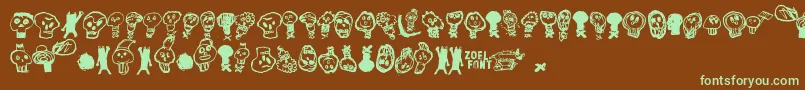 PaakallojenHyokkays-fontti – vihreät fontit ruskealla taustalla