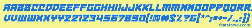 フォントBulletproofdecobbItal – 青い文字が黄色の背景にあります。