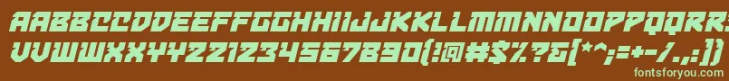 フォントBulletproofdecobbItal – 緑色の文字が茶色の背景にあります。