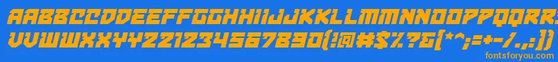 フォントBulletproofdecobbItal – オレンジ色の文字が青い背景にあります。