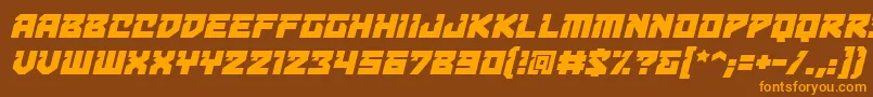 フォントBulletproofdecobbItal – オレンジ色の文字が茶色の背景にあります。