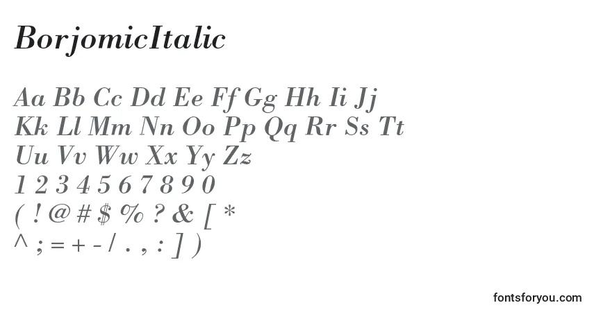 BorjomicItalic-fontti – aakkoset, numerot, erikoismerkit