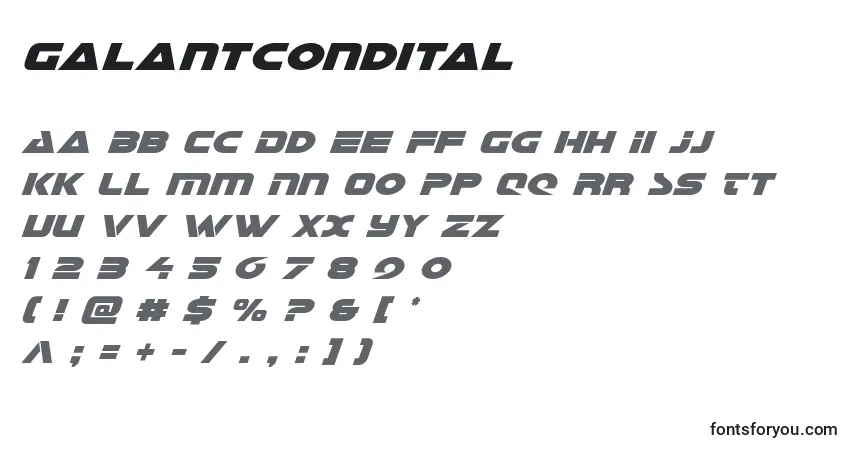Schriftart Galantcondital – Alphabet, Zahlen, spezielle Symbole