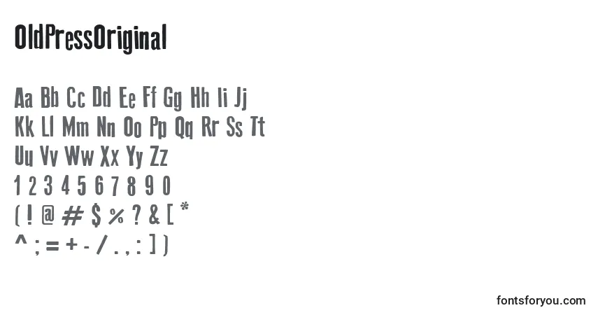 Schriftart OldPressOriginal – Alphabet, Zahlen, spezielle Symbole