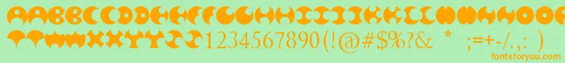 フォントHappyRoxy – オレンジの文字が緑の背景にあります。
