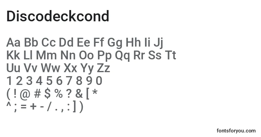 Schriftart Discodeckcond – Alphabet, Zahlen, spezielle Symbole
