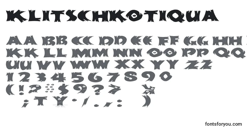 Klitschkotiqua-fontti – aakkoset, numerot, erikoismerkit