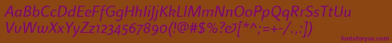 LinotypefinneganosfItalic Font – Purple Fonts on Brown Background