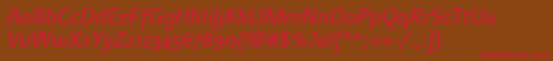 LinotypefinneganosfItalic Font – Red Fonts on Brown Background