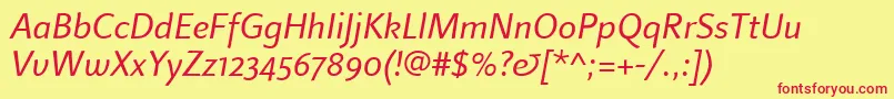 LinotypefinneganosfItalic Font – Red Fonts on Yellow Background