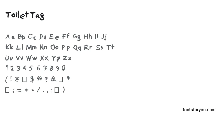 Czcionka ToiletTag – alfabet, cyfry, specjalne znaki
