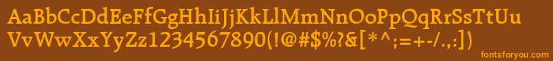 RecognitaBookSsiSemiBoldフォントについての詳細 フォントRecognitaBookSsiSemiBold – オレンジ色の文字が茶色の背景にあります。