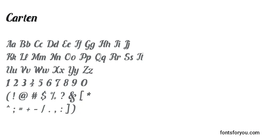 Czcionka Carten – alfabet, cyfry, specjalne znaki