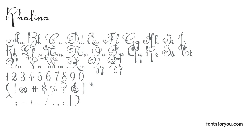 Schriftart Rhalina – Alphabet, Zahlen, spezielle Symbole