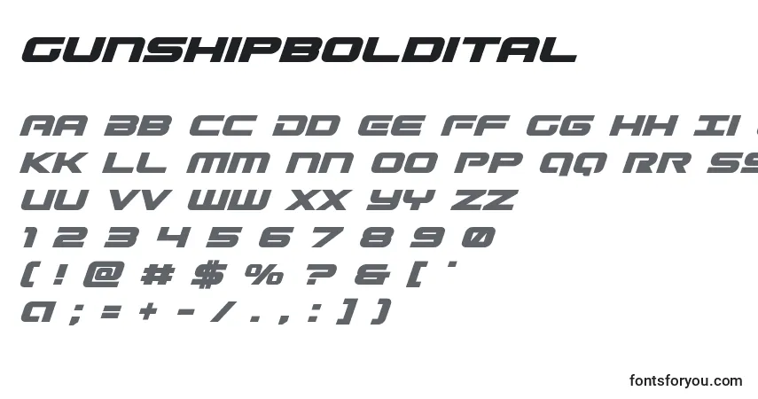 Шрифт Gunshipboldital – алфавит, цифры, специальные символы