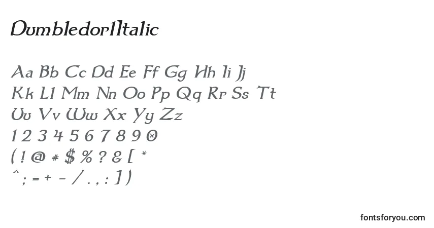 Schriftart Dumbledor1Italic – Alphabet, Zahlen, spezielle Symbole