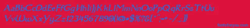 Fonte Dumbledor1Italic – fontes azuis em um fundo vermelho