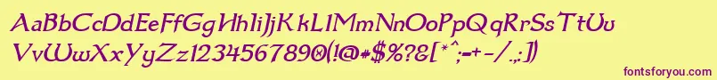 Fonte Dumbledor1Italic – fontes roxas em um fundo amarelo
