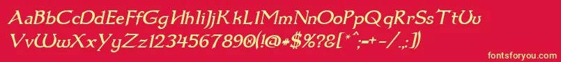 Fonte Dumbledor1Italic – fontes amarelas em um fundo vermelho