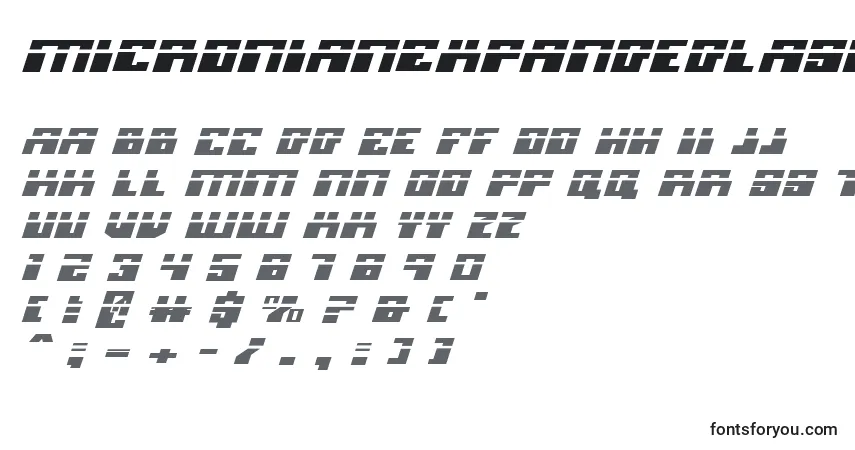 Schriftart MicronianExpandedLaserItalic – Alphabet, Zahlen, spezielle Symbole