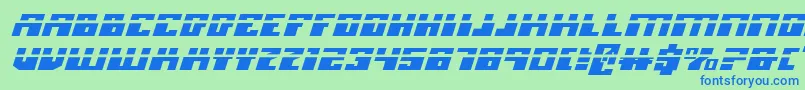 MicronianExpandedLaserItalic-Schriftart – Blaue Schriften auf grünem Hintergrund
