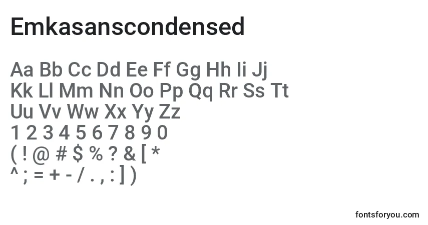 Czcionka Emkasanscondensed – alfabet, cyfry, specjalne znaki