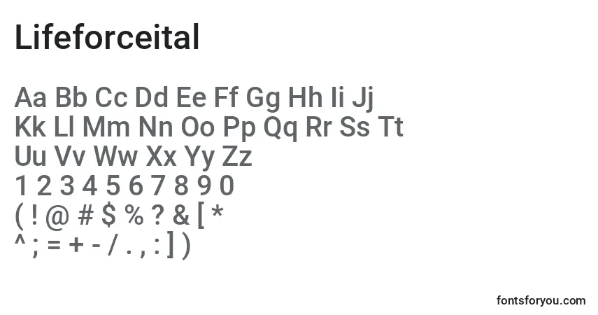 Czcionka Lifeforceital – alfabet, cyfry, specjalne znaki