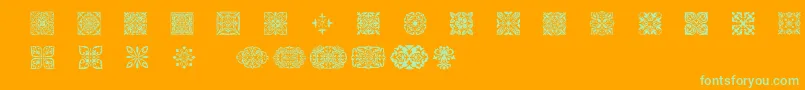 SlSquareOrnaments-Schriftart – Grüne Schriften auf orangefarbenem Hintergrund