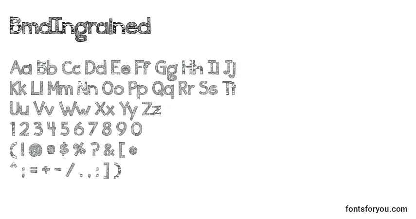 Czcionka BmdIngrained – alfabet, cyfry, specjalne znaki