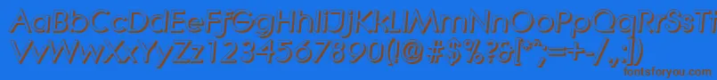 フォントLiterashadowBolditalic – 茶色の文字が青い背景にあります。