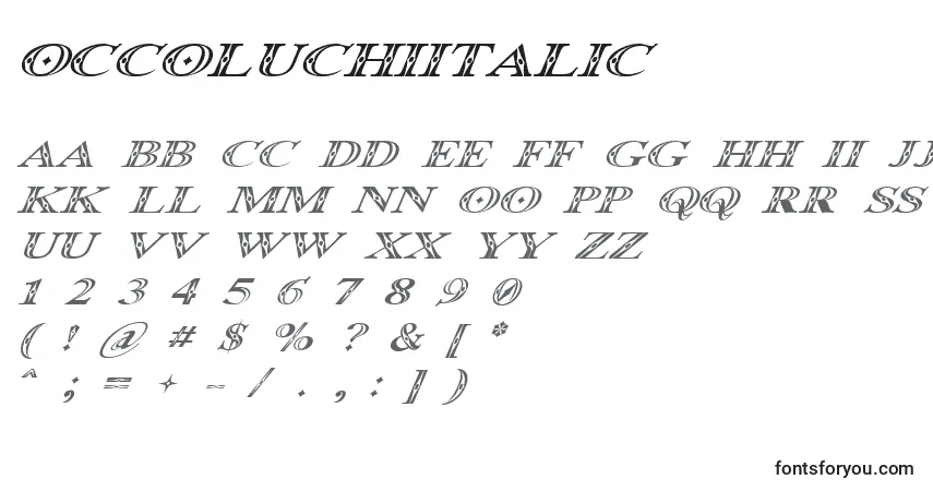 Czcionka OccoluchiItalic – alfabet, cyfry, specjalne znaki