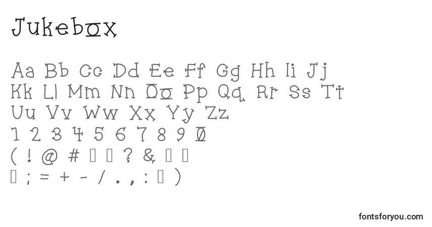 Schriftart Jukebox – Alphabet, Zahlen, spezielle Symbole
