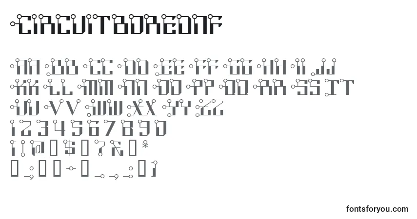 A fonte Circuitborednf – alfabeto, números, caracteres especiais
